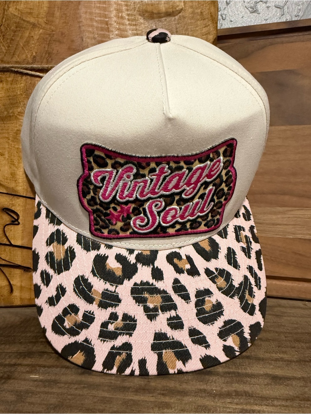 Vintage Soul Leopard Patch Trucker Hat - Pink & Cream